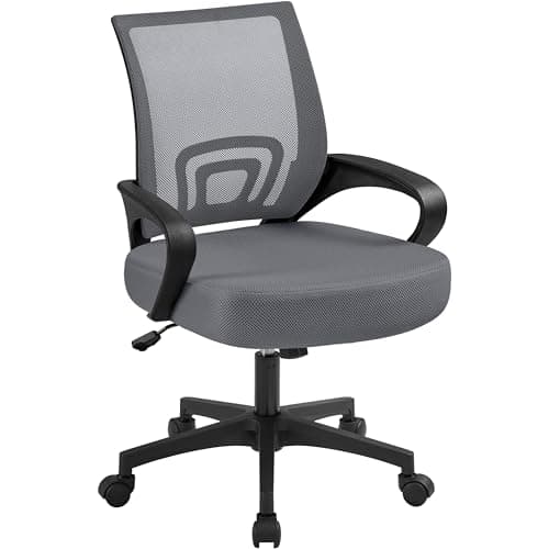 Image of Yaheetech Ergonomic Office Chair Adjustable Computer Chair Comfy Study Chair with Back Support and Arms on Wheels for Home Office Work Dark Grey