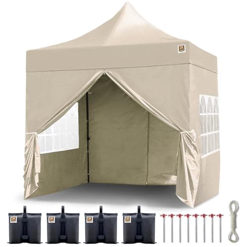 Image of Gorilla Gazebo ® Pop Up 2.5x2.5m Heavy Duty Waterproof Commercial Grade Market Stall 4 Side Panels and Wheeled Carrybag (Cream)
