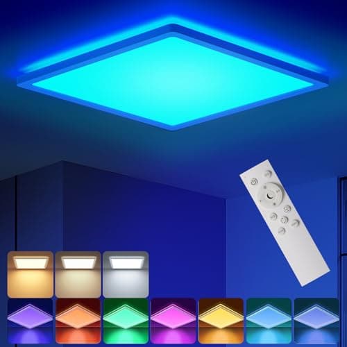 Image of BLNAN RGB Ceiling Light with Remote, 12 Inch 24W Dimmable Led Flush Mount Ceiling Light Fixture 3000K-6500K Modern Square White Panel Lamp for Bedroom Kidroom Bathroom Party Festival