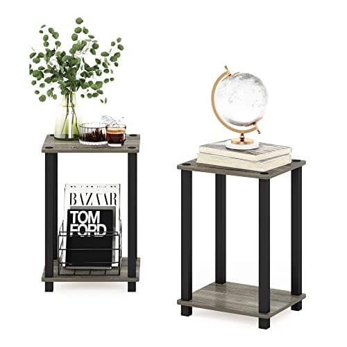 Image of Furinno Simplistic Side Tables Set of 2, 2-Tier Small End Tables with Open Shelf, Easy Assembly Toolless Night Stands, Nightstand, for Living Room, Bedroom, French Oak