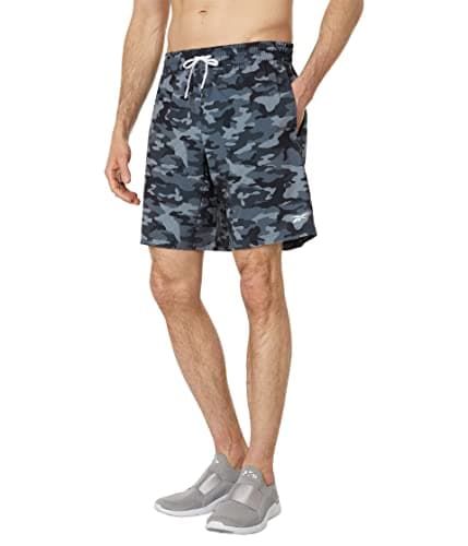 Image of Reebok Men's Workout Ready Graphic Shorts, Black/Grey All Over Camo Print, Large