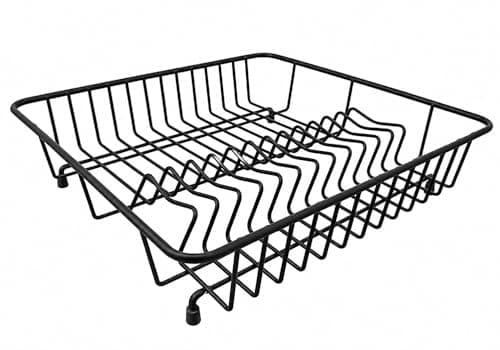Image of Delfinware Square Dish Drainer 37cm – UK Made Sturdy Black Rack with Rubber Feet, Plastic Coated Steel, Rust Resistant, Eco-Friendly Kitchen Plate & Cup Drainer – 37 x 37 x 9.5cm