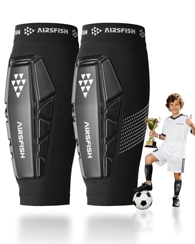 Image of AirsFish Football Shin Pads Sleeves, PU Shock Core & Silicone Grip Strips, Ultra-Light Breathable Shin Defender, Lightweight Shin Guards for Kids