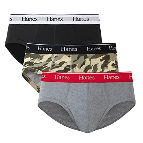 Image of Hanes mens Originals Stretch Cotton Briefs Pack, Moisture-wicking Underwear for Men, 3-pack, Black/Concrete Heather/Camo, 3XL