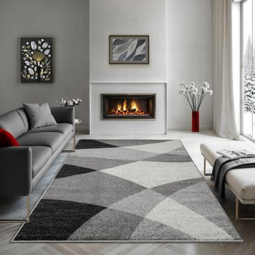 Image of the carpet Pearl Modern dense short pile living room bedroom rug, contour cut, geometric pattern, wave pattern, grey, 120 x 160 cm