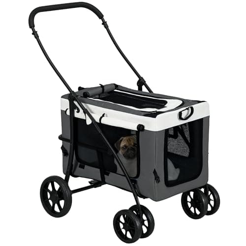 Image of PawHut Dog Pram Dog Stroller Pet Pushchair with Detachable Carrier Soft Padding, Safety Leashes, for Mini and Small Dogs - Grey