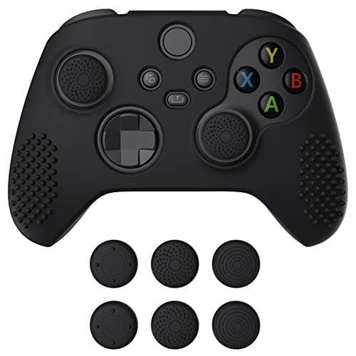Image of eXtremeRate PlayVital Black 3D Studded Edition Anti-slip Silicone Cover Skin for Xbox Series X Controller, Soft Rubber Case Protector for Xbox Series S Controller with 6 Black Thumb Grip Caps