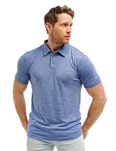 Image of Merino tech. 100% Merino Wool Polo Shirt Men, Merino T Shirt Men, Casual Mens Base Layer Tops (Large, Deep Blue Polo)