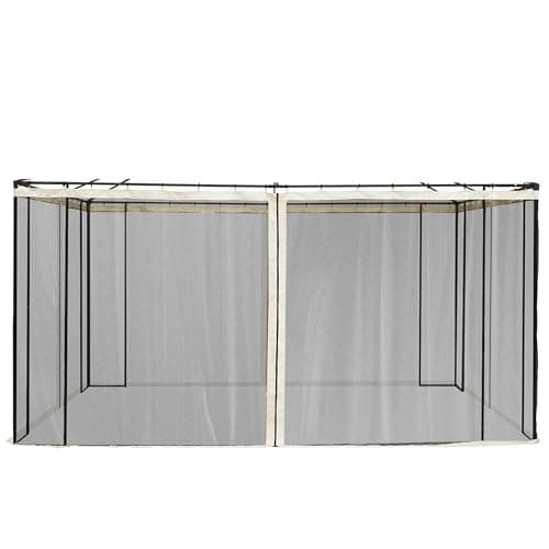 Image of Outsunny Gazebo Universal Replacement Mosquito Netting fit 13x10ft Gazebos, 4-Panel Sidewall with Zippers for 3 x 4 m Canopy Tents, (Sidewall Only) Beige