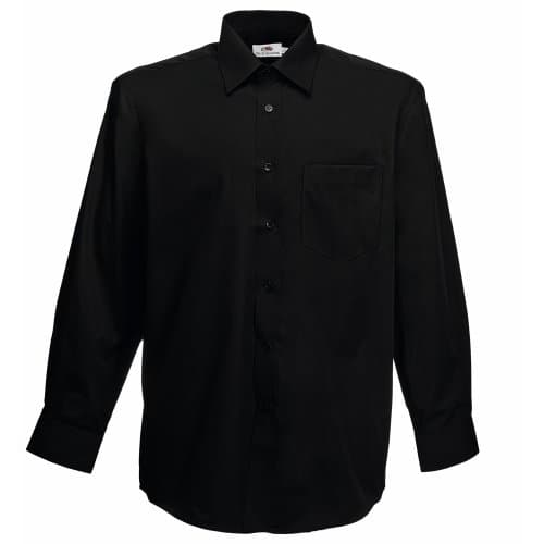 Image of Fruit of the Loom Men's Long Sleeve Poplin Shirt Regular Fit Long Sleeve Casual Shirt, Black, 14.5 (Manufacturer Size: S)