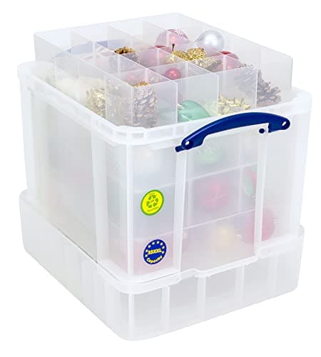 Image of Really Useful Box Plastic Storage 35 Litre with XXL Lid with 4 Trays 1x6 + 1x9 + 1x12 + 1x16 Compartments Clear