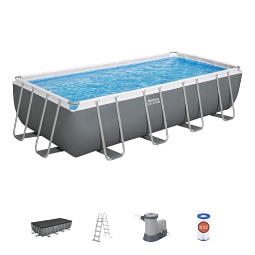 Image of Bestway Power Steel Swimming Pool Complete Set | Above Ground Rectangle Paddling Pool, 18' x 9’, Grey