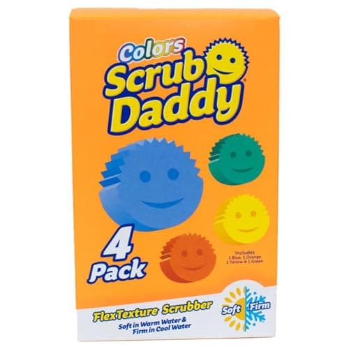 Image of Scrub Daddy Colors - Washing Up Sponges Multipack, Dish Sponge for Cleaning Kitchen & Bathroom, Texture Changing Scratch-Free Cleaning Sponge, Odour Resistant, Dishwasher Safe - Pack of 4