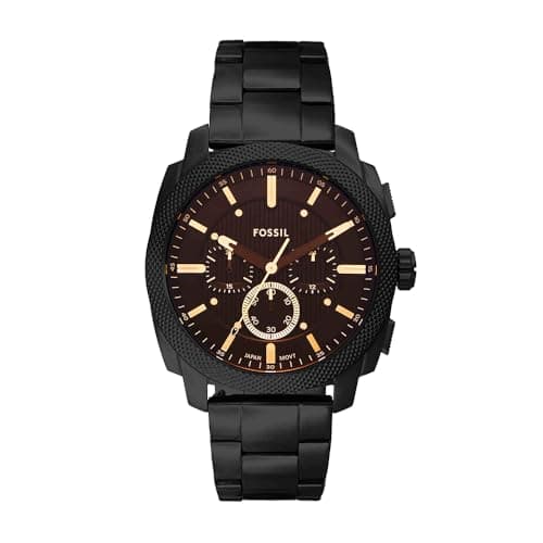 Image of Fossil New Machine Watch for Men, 44mm Quartz Chronograph Movement with Stainless Steel or Leather Strap,Brown and Black