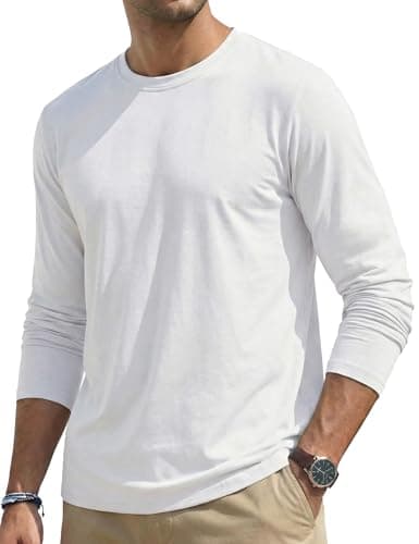 Image of TACVASEN Long Sleeve T Shirt Mens Lightweight Breathable Cotton Tee Shirt Crew Neck Moisture Wicking Fashion Casual Tshirts White, 2XL