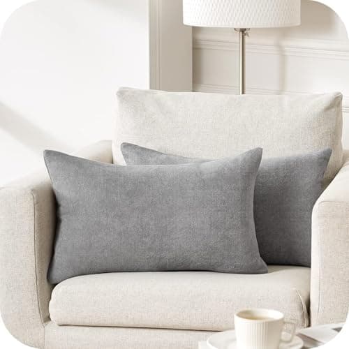 Image of Topfinel Grey Cushion Covers 40cm x 60cm Chenille Pillow Cover Soft Square Plain Decorative 16x24 Inches Throw Pillowcases for Sofa Bed Bedroom livingroom with Invisible Zipper Set of 2