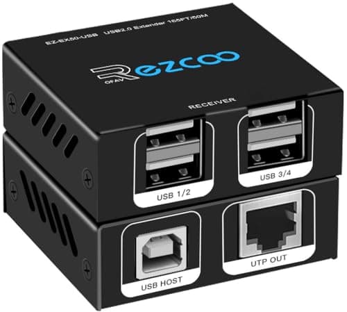 Image of USB 2.0 Extender 4-Port USB Extender Over Cat5e Cat6 RJ45 LAN Extension 5V Low-Power Consumption USB Ethernet Work Sync Windows MacOS Android Linux No Driver EX50USB