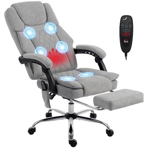 Image of HOMCOM Office Chair with 6-Point Vibration Massage and Heat, Printed Velvet-feel Fabric Executive Computer Desk Chair with Double-layer Padding, High Back, Reclining, Footrest, Linkage Armrests, Grey