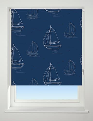 Image of UNIVERSAL Boats Patterned Thermal Blackout Roller Blind, Navy, W90cm