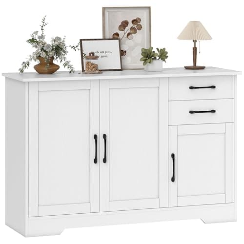 Image of HOMCOM Sideboard with Soft-Close Doors, Modern Storage Cabinet, Kitchen Cupboard with 2 Drawers, Adjustable Shelf and 3 Doors for Dining Room, Living Room, White