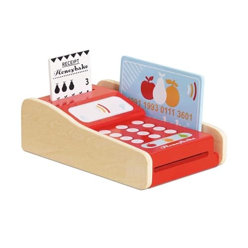 Image of Le Toy Van - Wooden Honeybake Card Machine Role Play Toy | Perfect For Supermarket, Food Shop or Cafe Pretend Play,6.3 x 4.72 x 2.44 inches, Red