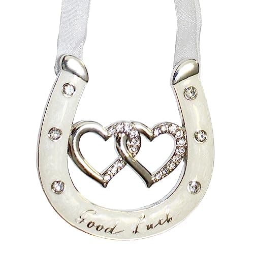 Image of The Leonardo Collection Wedding Silver/Ivory Double Heart Horseshoe Diamante Good Luck