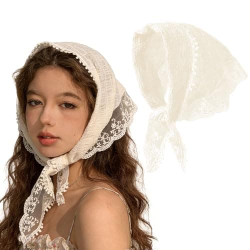 Image of Floruvia White Lace Bandana Head Scarf For Women, Adjustable Tie-Back Hair Headband, Cute Boho Summer Hair Accessories For Daily Wear And Festivals