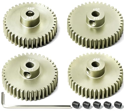Image of 4Pcs 48P Aluminum Alloy Pinion Gear Set 3.175mm 38T 39T 40T 41T Motor Pinion Gear W M4 Screw and Hex Key, Fit 3.175mm (1/8-Inch) Shaft, for Arrma HPI Kyosho Losi Axial Traxxas Tamiya 1/10 RC Car