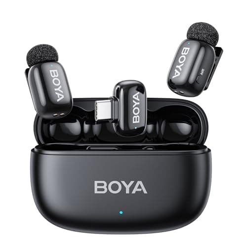 Image of BOYA MINI 2 Microphone for iPhone 15 16 17 Series, Andriod, 5g, 48kHz/24Bit, 200m, Wireless Lavalier Microphone with USB-C Plug, Small Lapel Mic, 30h, Clip on Mic for Vlogging, Video Recording, Black