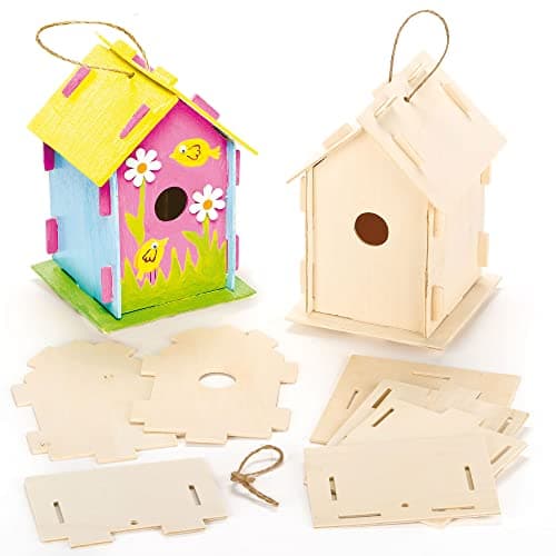 Image of Baker Ross Mini Wooden Bird Houses (Pack of 2) Bird Houses to Paint and Decorate for Children, Art & Crafts and Garden Projects, 17cm