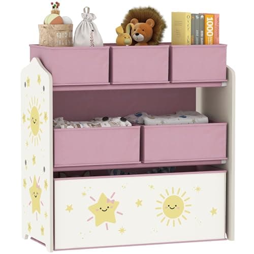 Image of AIYAPLAY Kids Toy Storage Units, 3-Tier Toy Organiser Shelf with 6 Removable Fabric Boxes for Kids, Boys, Girls, Bedroom, Playroom, Nursery, Pink