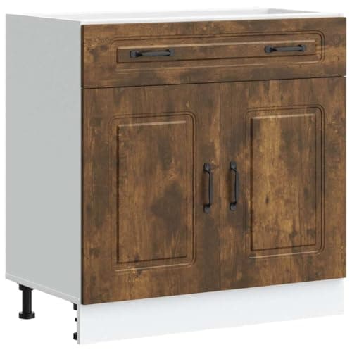 Image of vidaXL Kalmar Smoked Oak Kitchen Base Cabinet - Engineered Wood Storage Unit - Adjustable Feet - Modern Style