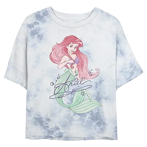 Image of Disney Princess Signed Ariel Women's Fast Fashion Short Sleeve Tee Shirt, White/Blue, X-Large