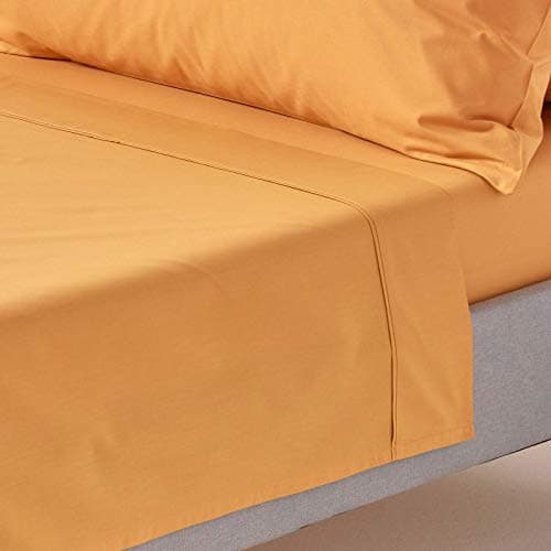 Image of HOMESCAPES Mustard Yellow Pure Egyptian Cotton Flat Sheet Double 200 TC 400 Thread Count Equivalent Bed Sheet