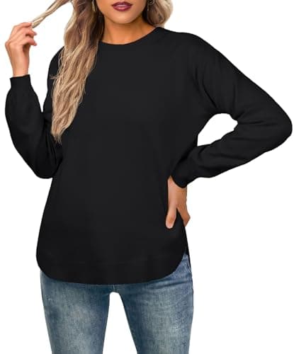 Image of GRECERELLE Black Jumper Womens Women's Long Sleeve Jumpers Lightweight Crew Neck Sweater Tops Casual Soft Knit Pullover for Ladies (Black, L)