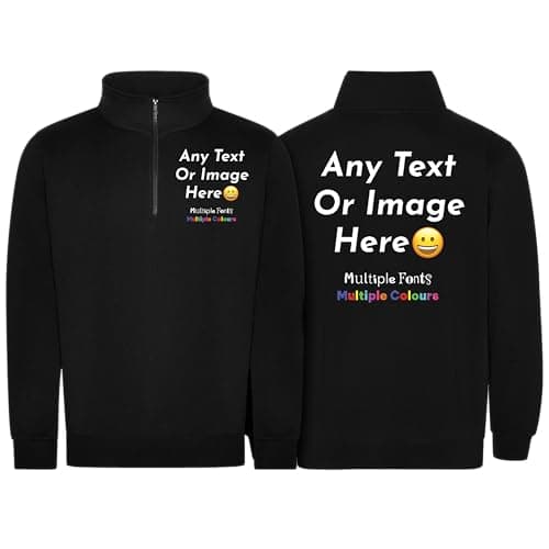 Image of Personalised 1/4 Zip Sweatshirt – Custom Logo Sweatshirt, Design Your Own Fleece Jumper, Personalised Workwear for Company Branding - Black Large