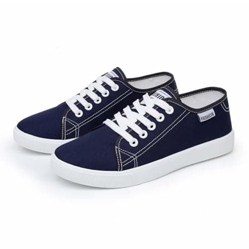 Image of Trainers Women,Womens Lightweight Walking Shoes,Canvas Shoes for Women and Men, Low Top Canvas Sneakers Fashion Lace Up Comfortable Womens Classic Casual Tennis Walking Shoes (Navy, 5.5)
