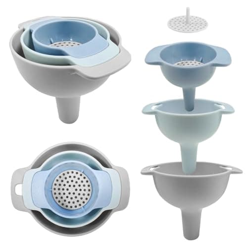 Image of Small Funnel Set of 3 with Filter - Multi-Size Kitchen & Garage Funnels for Bottles,Oil,Food Grade Plastic,Reusable & Durable for Cooking,DIY Use