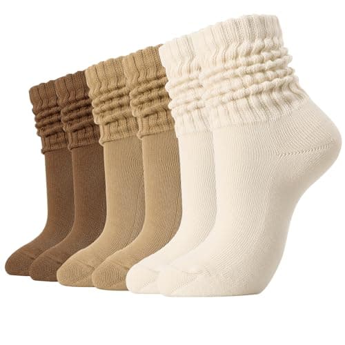 Image of Zuimei 3 Pairs Slouch Socks for Women, Cotton Knit Long Tube Socks Beige Soft Comfortable Aesthetic Crew Sock for Women Girls, Size 4-8(Beige+Brown+Coffee)