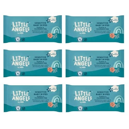 Image of 6X ASDA Little Angels Plastic Free Fragrance Free Sensitive Wipes 60 Pack