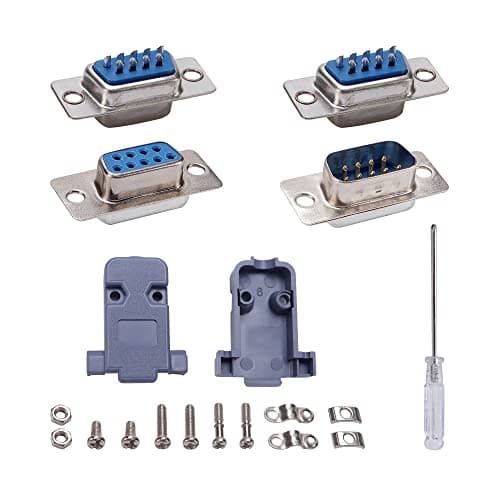Image of VooGenzek 5 Sets DB9 Male & Female D-Sub Solder Connector, RS232 Parallel DB9 Serial Port 9-Pin D Sub Adapter with Plastic Hood (10 Male + 10 Hood)