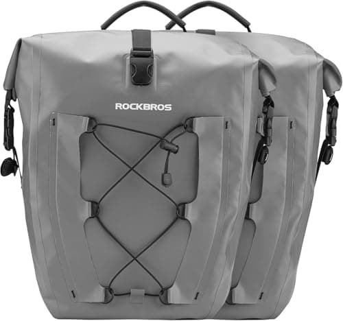 Image of ROCKBROS Bike Pannier Bag 25L-32L 100% Waterproof Rear Rack Bicycle Bag for Rear Carrier Bike Handbag for Cycling Touring Travelling Grey 2PCS