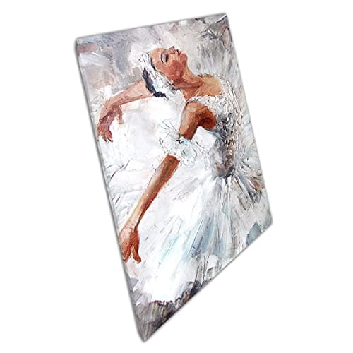 Image of Oil Painting Of Elegant Female Ballerina Ballet Dancer In White Wall Art Print On Canvas Picture For Home Office Decor 76x51cm (30x20In)