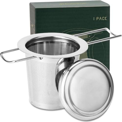 Image of HAUSPROFI Tea Infuser, 304 Stainless Steel Tea Strainer with Lid and Foldable Handle, Tea Filter for Teapots Cups Mugs to Brewing Steeping Loose Leaf, 1 Pack