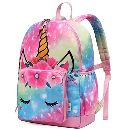 Image of VASCHY Girls Backpack, 13L Kids Backpack Water Resistant School Bag 4-6 Years Toddler Rucksack Children's Backpack with Elastic Water Bottle Pockets for Elementary School(Rainbow Unicorn)