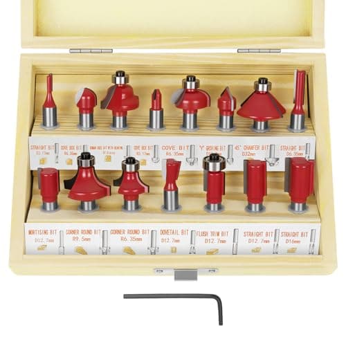 Image of flintronic Router Bit Set, 15PCS 8mm 1/2 Inch Shank Tungsten Carbide Tipped Router Bit Set | Wood Milling Saw Cutter | Woodworking Tools Kit with Plastic Case for Home & DIY