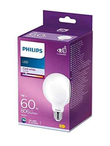 Image of Philips LED Premium Classic G93 Frosted Globe Light Bulb [E27 Edison Screw] 60W, Cool White (4000K), Non-Dimmable.