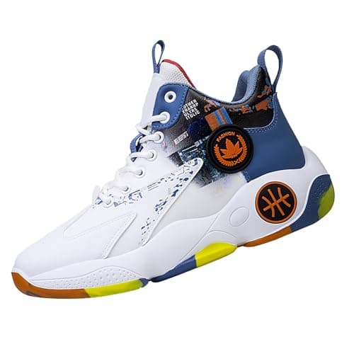 Image of Basketball Sneakers for Men High Top Trainers Breathable Sports Shoes Wide Width Shoes Platform Athletic Shoe Shock Absorbing Sneaker Cushioning Sole Trainer Outdoor Workout Running Shoe Blue