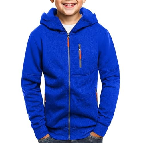 Image of Cargo Hoodies for Boys Full Zip Jackets Long Sleeve Cargo Sweatshirt Teen Boys Gym Fashion Outdoor Zip-up Hoodie (Blue, 14-15 Years)