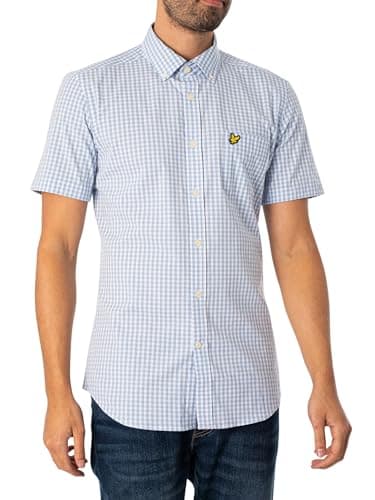 Image of Lyle & Scott Men's Short Sleeved Slim Fit Gingham Shirt, Blue, M